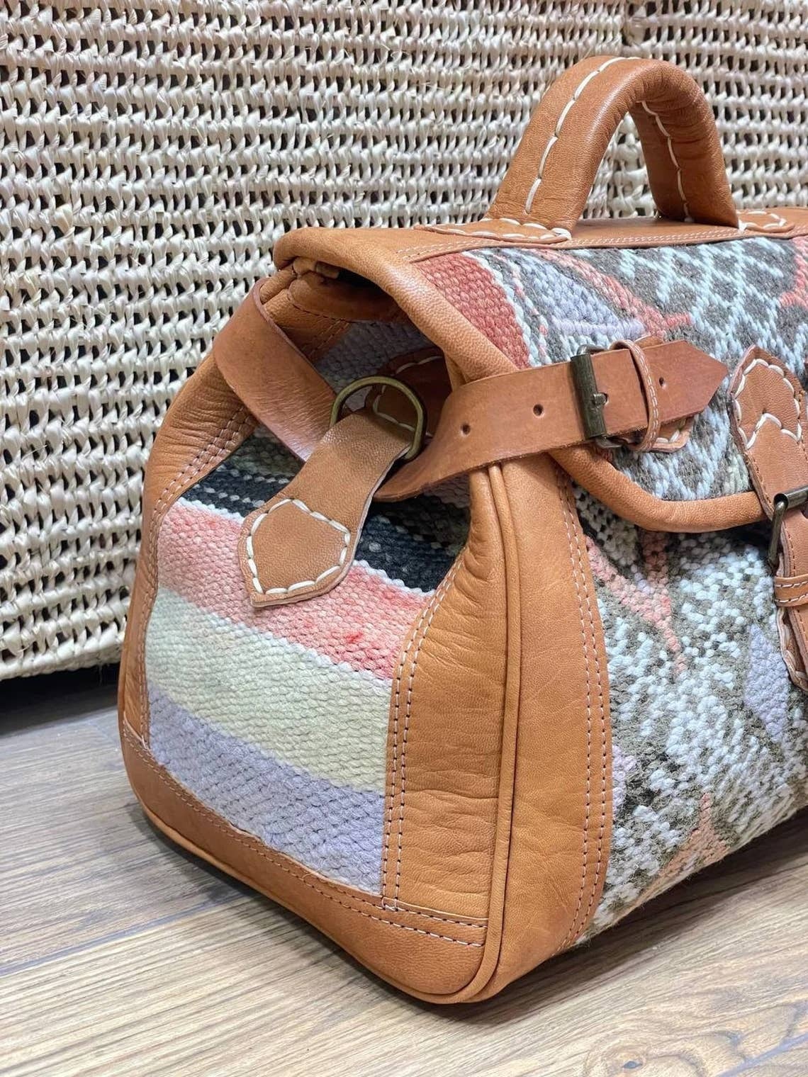 Melecraft Moroccan duffle kilim bag Leather kilim travel bag Large